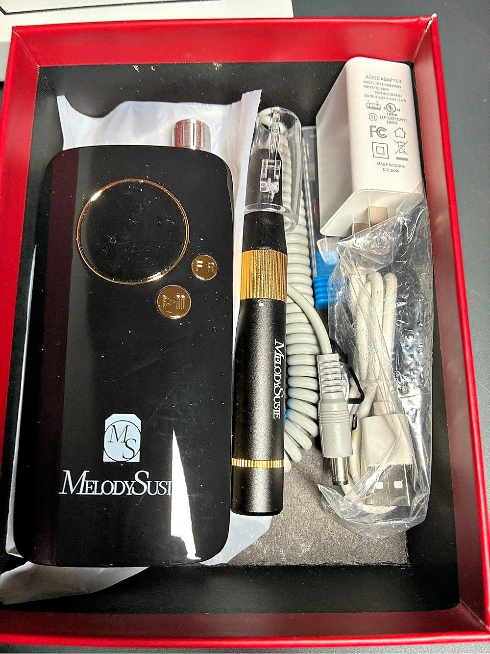 MelodySusie SM200F Nail Drill Nail Drill Kit Black & Red NWT open box never used